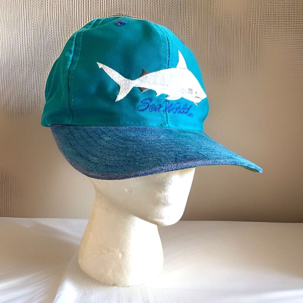 Vintage 90's Sea World Hat Cap Snap Back Teal Blue OS EUC 90s Seaworld Shark Y2k